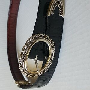 Brighton Vintage Black and Brown Double Sided Belt Silver Buckle sz L